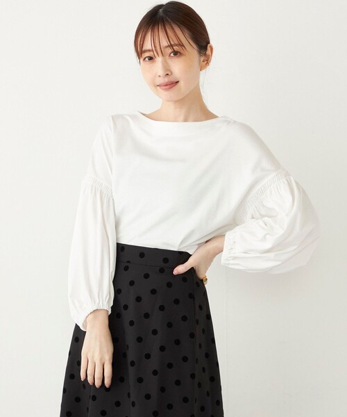 SHIPS Colors(シップス カラーズ)の「SHIPS Colors:〈洗濯機可能〉シルケットスムース ボリュームスリーブ トップス◇(Tシャツ/カットソー・レディース・オフホワイト/ブラック/ブラウン・ONE SIZE)」の19枚目の写真