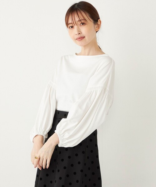SHIPS Colors(シップス カラーズ)の「SHIPS Colors:〈洗濯機可能〉シルケットスムース ボリュームスリーブ トップス◇(Tシャツ/カットソー・レディース・オフホワイト/ブラック/ブラウン・ONE SIZE)」の20枚目の写真