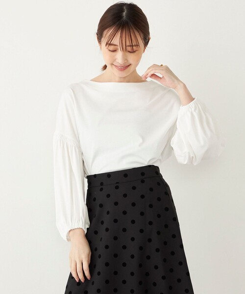 SHIPS Colors(シップス カラーズ)の「SHIPS Colors:〈洗濯機可能〉シルケットスムース ボリュームスリーブ トップス◇(Tシャツ/カットソー・レディース・オフホワイト/ブラック/ブラウン・ONE SIZE)」の21枚目の写真