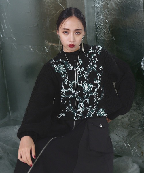 HARE（ハレ）の「ケーブルガラキリカエニット(HAR)（ニット/セーター・レディース・ブルー/グレー/ブラック・FREE）」の12枚目の写真