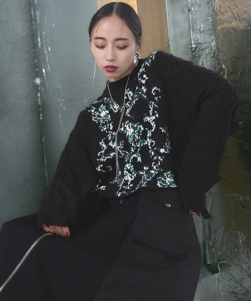 HARE（ハレ）の「ケーブルガラキリカエニット(HAR)（ニット/セーター・レディース・ブルー/グレー/ブラック・FREE）」の13枚目の写真