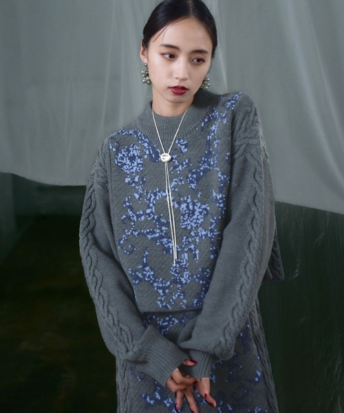 HARE（ハレ）の「ケーブルガラキリカエニット(HAR)（ニット/セーター・レディース・ブルー/グレー/ブラック・FREE）」の15枚目の写真