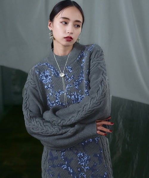 HARE（ハレ）の「ケーブルガラキリカエニット(HAR)（ニット/セーター・レディース・ブルー/グレー/ブラック・FREE）」の16枚目の写真