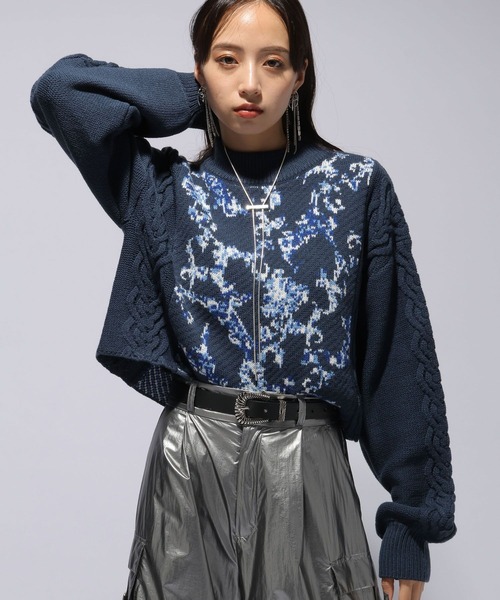 HARE（ハレ）の「ケーブルガラキリカエニット(HAR)（ニット/セーター・レディース・ブルー/グレー/ブラック・FREE）」の18枚目の写真