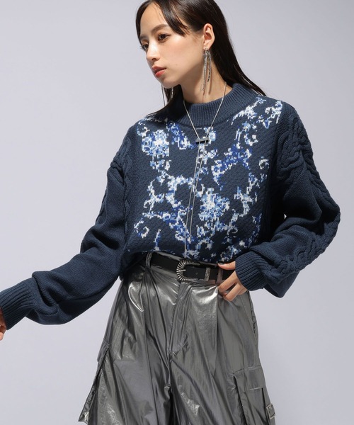 HARE（ハレ）の「ケーブルガラキリカエニット(HAR)（ニット/セーター・レディース・ブルー/グレー/ブラック・FREE）」の19枚目の写真