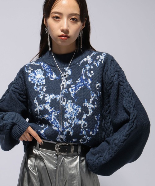 HARE（ハレ）の「ケーブルガラキリカエニット(HAR)（ニット/セーター・レディース・ブルー/グレー/ブラック・FREE）」の20枚目の写真