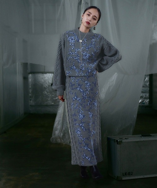 HARE（ハレ）の「ケーブルガラキリカエニット(HAR)（ニット/セーター・レディース・ブルー/グレー/ブラック・FREE）」の6枚目の写真