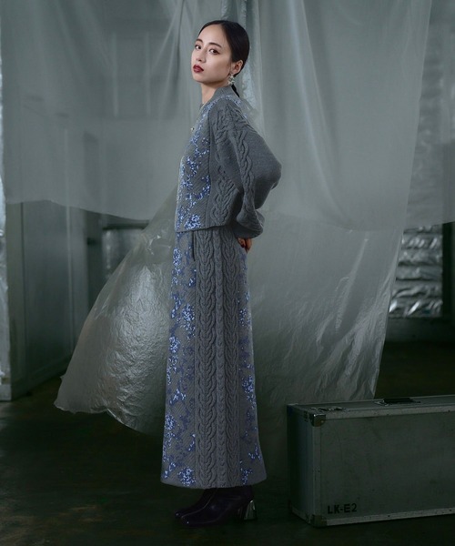 HARE（ハレ）の「ケーブルガラキリカエニット(HAR)（ニット/セーター・レディース・ブルー/グレー/ブラック・FREE）」の7枚目の写真