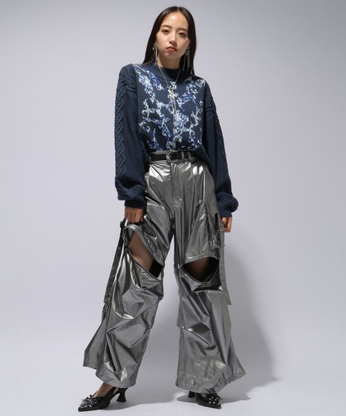 HARE（ハレ）の「ケーブルガラキリカエニット(HAR)（ニット/セーター・レディース・ブルー/グレー/ブラック・FREE）」の8枚目の写真