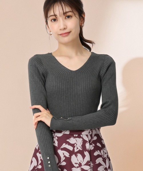 セール】ベーシック成型編みVネックリブニット/MM438306（ニット
