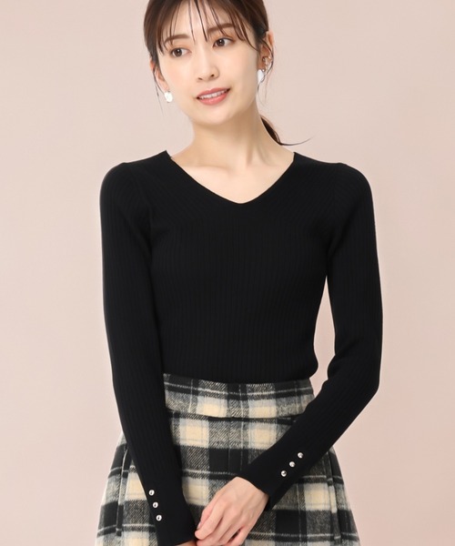 セール】ベーシック成型編みVネックリブニット/MM438306（ニット