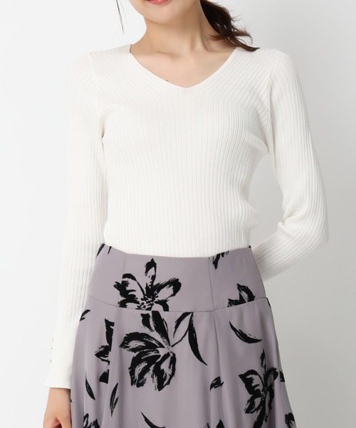 セール】ベーシック成型編みVネックリブニット/MM438306（ニット