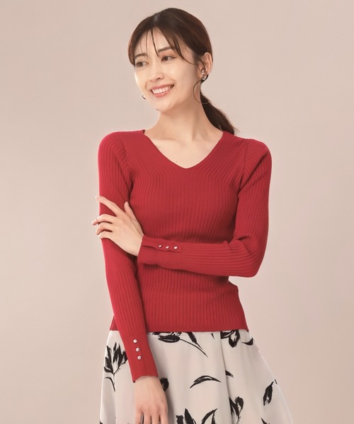 セール】ベーシック成型編みVネックリブニット/MM438306（ニット