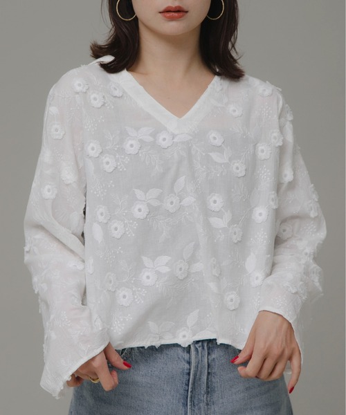 URBAN RESEARCH Sonny Label（アーバンリサーチサニーレーベル）の「3Dレーススキッパーブラウス（シャツ/ブラウス・レディース・オフホワイト/ブルー/ブラック・FREE）」の4枚目の写真