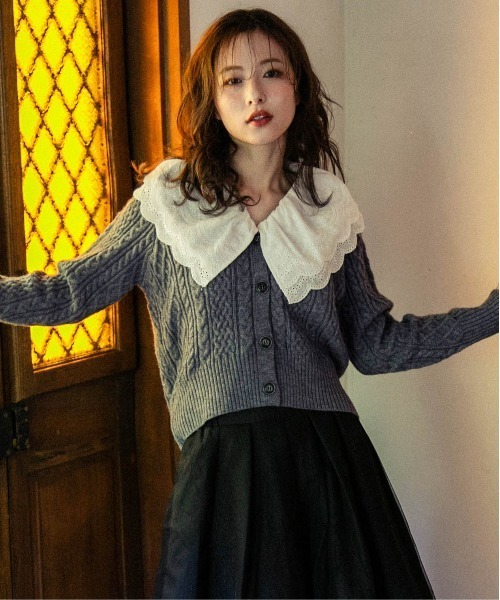 Lajour（ラジュール）の「日本製2WAY襟付きニットカーディガン（カーディガン/ボレロ・レディース・グレー/ブラック/アイボリー・フリー）」の3枚目の写真