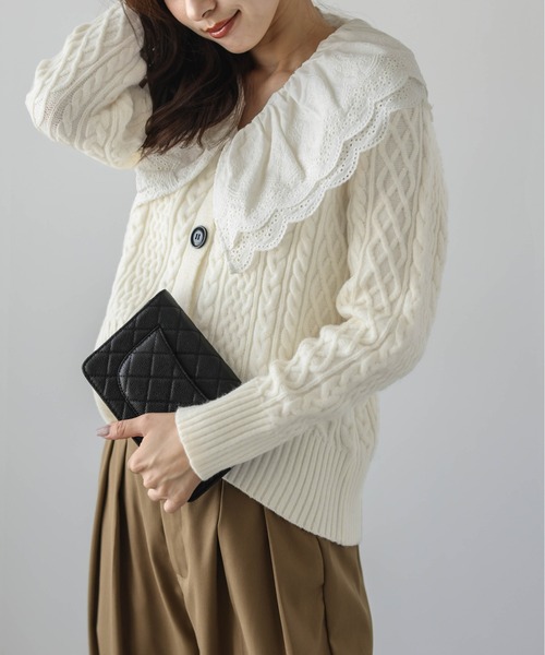 Lajour（ラジュール）の「日本製2WAY襟付きニットカーディガン（カーディガン/ボレロ・レディース・グレー/ブラック/アイボリー・フリー）」の17枚目の写真