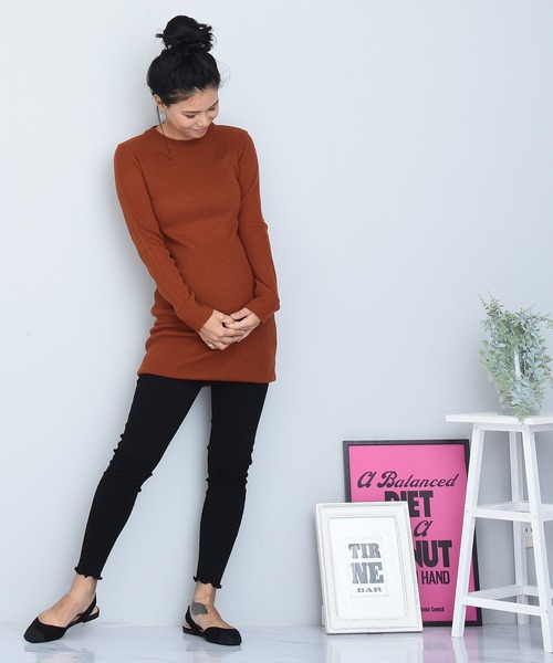 CHOCOA（チョコア）の「裾メロウリブレギンスレギンス（マタニティウェア/グッズ・レディース・ブラック/ベージュ/グレー・FREE）」の10枚目の写真