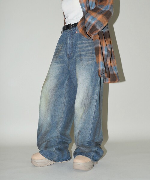 【セール】PUBLUX/パブリュクス Dirty denim pants/汚し加工デニムパンツ(限定展開)（デニムパンツ）｜PUBLUX（パブリュクス）
