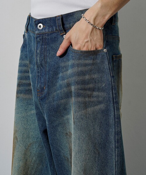 【セール】PUBLUX/パブリュクス Dirty denim pants/汚し加工デニムパンツ(限定展開)（デニムパンツ）｜PUBLUX（パブリュクス）