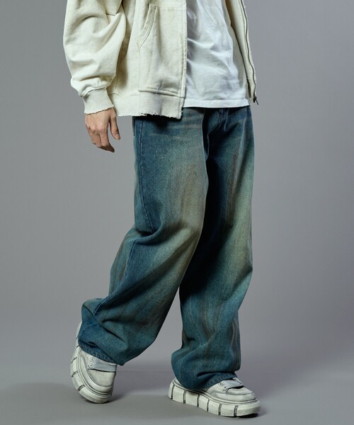 【セール】PUBLUX/パブリュクス Dirty denim pants/汚し加工デニムパンツ(限定展開)（デニムパンツ）｜PUBLUX（パブリュクス）