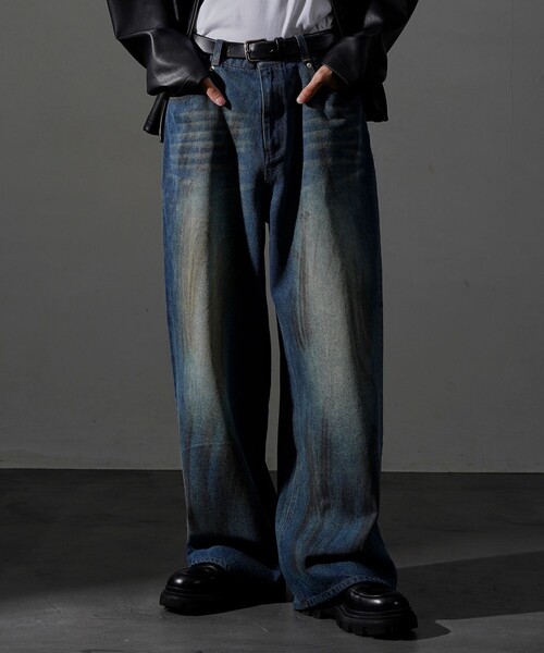 PUBLUX（パブリュクス）の「PUBLUX/パブリュクス Dirty denim pants/汚し加工デニムパンツ(限定展開)（デニムパンツ・メンズ・ブルー/ブラック・SMALL/MEDIUM/LARGE）」の6枚目の写真