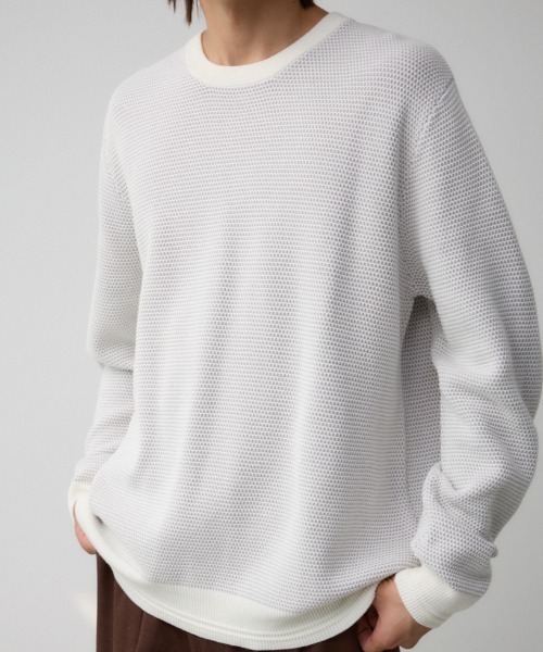 AZUL by moussy(アズールバイマウジー)の「ハニカムベーシッククルーネックニット(ニット/セーター・メンズ・ブラック/グレー/ホワイト・MEDIUM/LARGE)」の1枚目の写真
