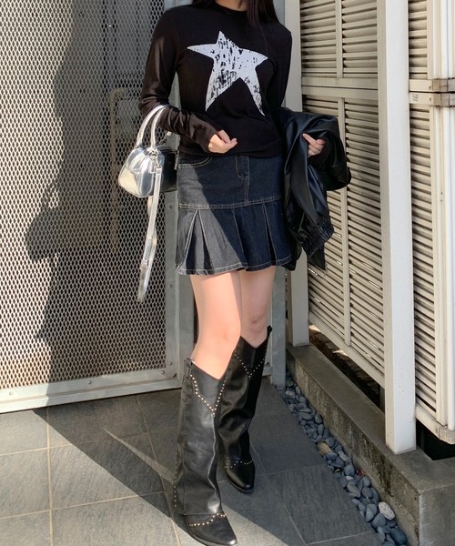 lilful（リルフル）の「スタッズアクセント ルーズウエスタンロングブーツ（ブーツ・レディース・ブラック/ブラウン/ダークブラウン・L/M）」の7枚目の写真