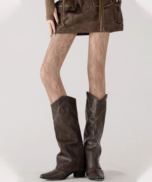 lilful（リルフル）の「スタッズアクセント ルーズウエスタンロングブーツ（ブーツ・レディース・ブラック/ブラウン/ダークブラウン・L/M）」の16枚目の写真