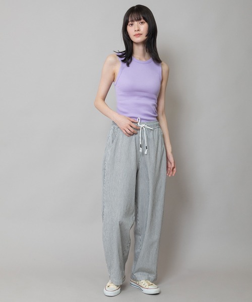 Munich（ミューニック）の「コットンリブノースリーブプルオーバー（タンクトップ・レディース・ダークグレー/ピンク/ホワイト/グレイッシュベージュ/ブルーグレー/ブラック/ラベンダー・FREE）」の8枚目の写真