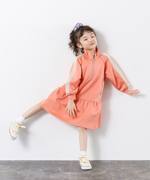 MAKE YOUR DAY（メイクユアデイ）の「トラックワンピース■80～140cm（ワンピース・キッズ・イエロー/サーモンピンク/ブラック・80/90/100/110/120/130/140）」の4枚目の写真