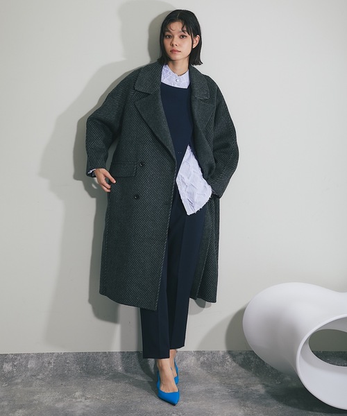 【年末値下げ】ロングコート / Pure Wool 100% ヘリンボーン柄 SMILE ORCHID（スマイルオーキッド）の「ウール100%ヘリンボーン柄