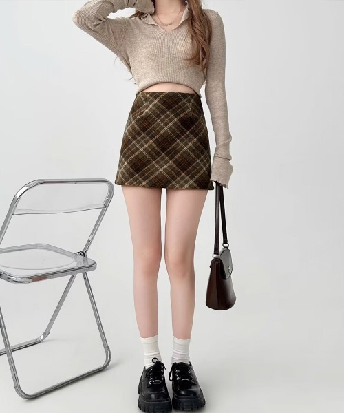 Miniministore(ミニミニストア)の「レトロチェック柄ミニスカートハイウエスト(スカート・レディース・ブラウン/ネイビー・S/L/M)」の14枚目の写真