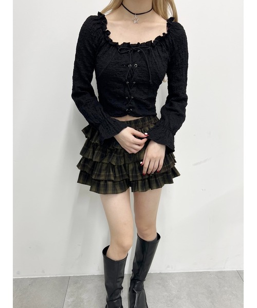 PHILLY（フィリー）の「【PHILLY】クリンクルレースアップトップス（Tシャツ/カットソー・レディース・ホワイト/ブラック・FREE）」の12枚目の写真