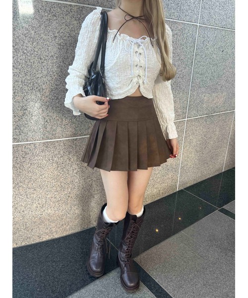 PHILLY（フィリー）の「【PHILLY】クリンクルレースアップトップス（Tシャツ/カットソー・レディース・ホワイト/ブラック・FREE）」の6枚目の写真