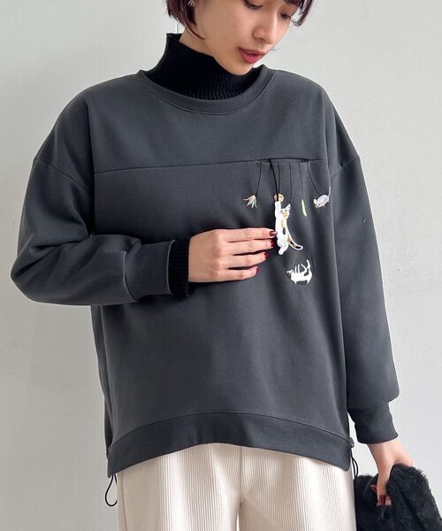 rps（アールピーエス）の「ブラブラ動物刺繍裾ドロスト裏起毛プルオーバー（スウェット・レディース・アイボリー/チャコールグレー/杢グレー/ホワイト系その他4/グレー系その他2・フリー）」の3枚目の写真