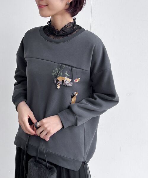rps（アールピーエス）の「ブラブラ動物刺繍裾ドロスト裏起毛プルオーバー（スウェット・レディース・アイボリー/チャコールグレー/杢グレー/ホワイト系その他4/グレー系その他2・フリー）」の5枚目の写真