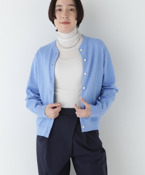 human woman（ヒューマンウーマン）の「◆【ウォッシャブル】コットンカシミヤ クルーネックカーディガン（カーディガン/ボレロ・レディース・パープル/ブルー/グレー・MEDIUM）」の7枚目の写真