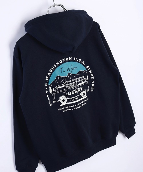GERRY(ジェリー)の「GERRY キャンピングカー バックプリント スウェット フルジップパーカー(パーカー・メンズ・ブラック/アッシュグレー/ネイビー・M/L/LL)」の3枚目の写真