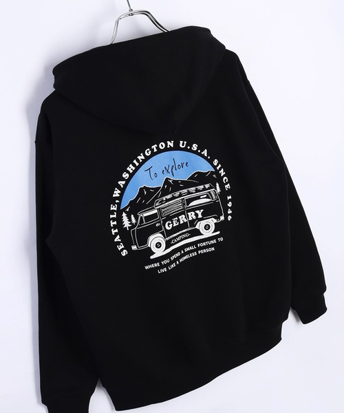 GERRY(ジェリー)の「GERRY キャンピングカー バックプリント スウェット フルジップパーカー(パーカー・メンズ・ブラック/アッシュグレー/ネイビー・M/L/LL)」の2枚目の写真