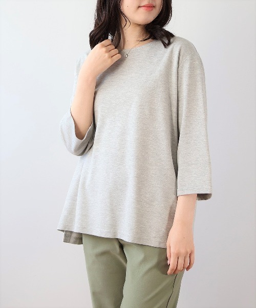 MB mint breeze(エムビーミントブリーズ)の「【L~5L 大きいサイズ】ライトポンチ7分袖プルオーバー(Tシャツ/カットソー・レディース・オフホワイト/ピンク/ブラック/ライトグレー・LL/3L/4L/5L)」の3枚目の写真