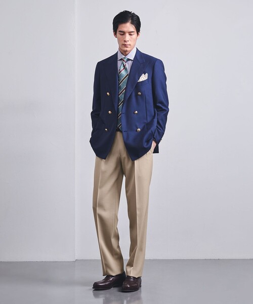 ユナイテッドアローズ　ネイビー スーツ・ブレザー チェックパンツ　　135 GLR CLOTH チェック スリム ノープリーツ スーツパンツ ―ストレッチ―