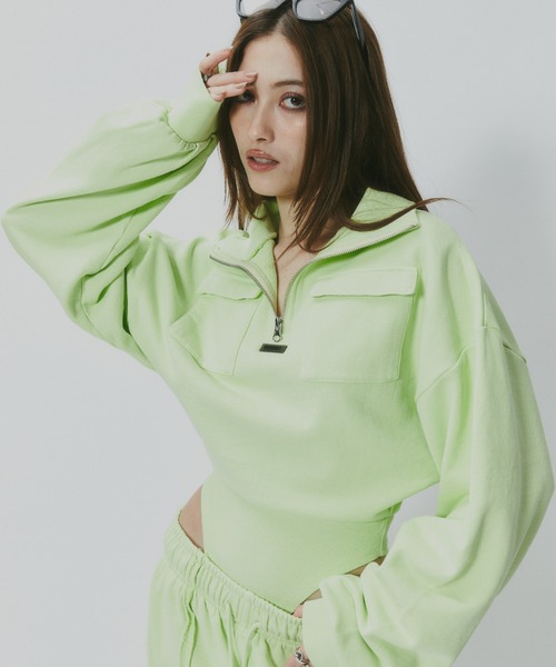 BLONDEY（ブロンディ）の「ハーフジップスウェットボディスーツ（その他トップス・レディース・グレー/チャコールグレー/イエロー・FREE）」の3枚目の写真
