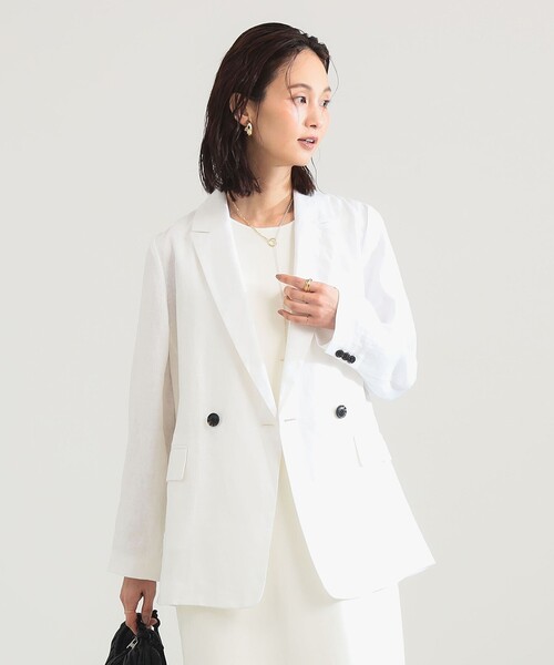 Demi-Luxe BEAMS(デミルクス ビームス)の「ダブルブレスト リネン ジャケット(テーラードジャケット・レディース・ブラック/ベージュ/ホワイト・36/38)」の2枚目の写真