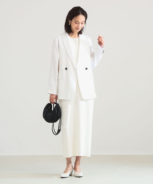 Demi-Luxe BEAMS(デミルクス ビームス)の「ダブルブレスト リネン ジャケット(テーラードジャケット・レディース・ブラック/ベージュ/ホワイト・36/38)」の4枚目の写真