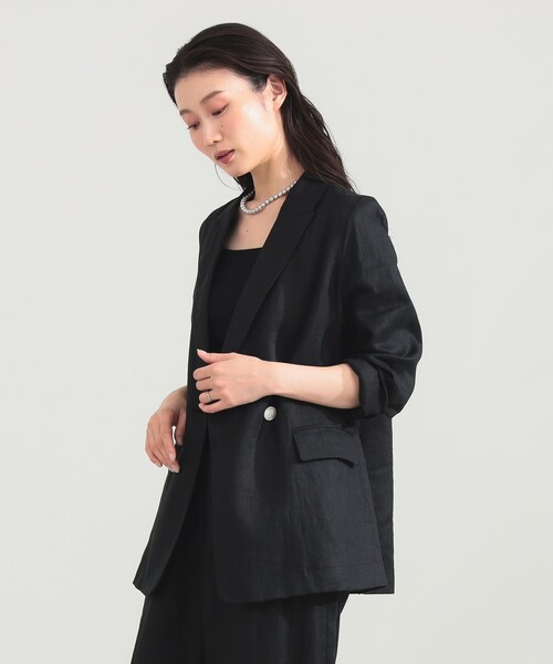 Demi-Luxe BEAMS(デミルクス ビームス)の「ダブルブレスト リネン ジャケット(テーラードジャケット・レディース・ブラック/ベージュ/ホワイト・36/38)」の12枚目の写真