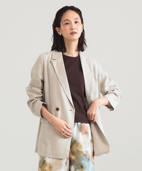 Demi-Luxe BEAMS（デミルクス ビームス）の「ダブルブレスト リネン ジャケット［手洗い可］（テーラードジャケット・レディース・ブラック/ベージュ/ホワイト・36/38）」の4枚目の写真