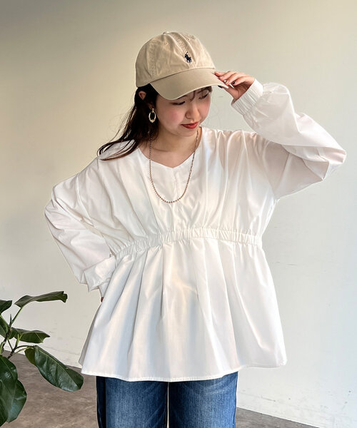 Chez toi（シェトワ）の「ペプラムチュニックブラウス（シャツ/ブラウス・レディース・オフホワイト/ブラック/サックスブルー・FREE）」の8枚目の写真