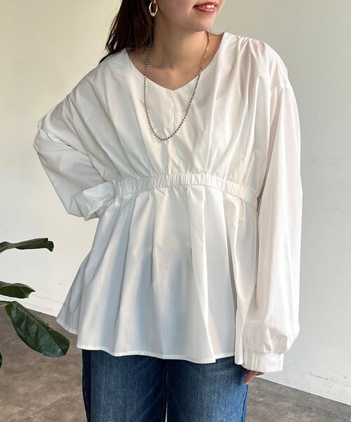 Chez toi（シェトワ）の「ペプラムチュニックブラウス（シャツ/ブラウス・レディース・オフホワイト/ブラック/サックスブルー・FREE）」の10枚目の写真