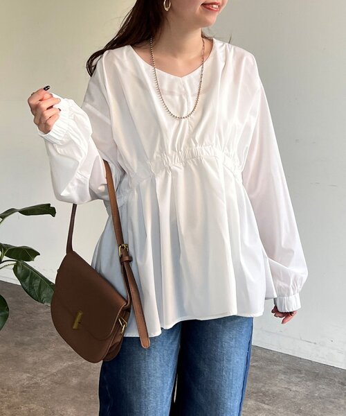 Chez toi（シェトワ）の「ペプラムチュニックブラウス（シャツ/ブラウス・レディース・オフホワイト/ブラック/サックスブルー・FREE）」の12枚目の写真