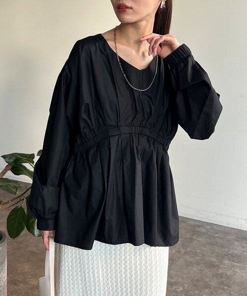 Chez toi（シェトワ）の「ペプラムチュニックブラウス（シャツ/ブラウス・レディース・オフホワイト/ブラック/サックスブルー・FREE）」の22枚目の写真